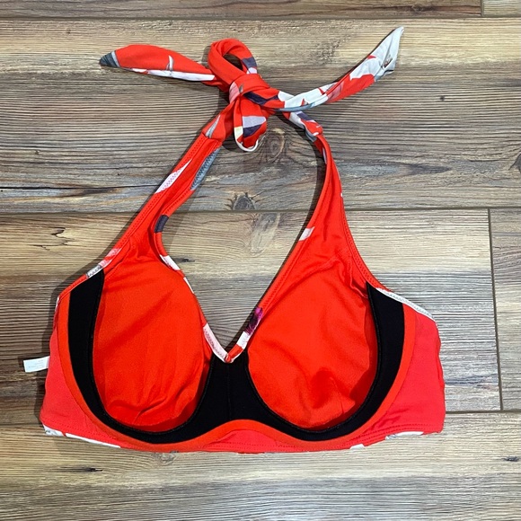 Athleta Waimea Halter Bikini Top Orange Floral Resort Size Small Padded EUC - Picture 2 of 3